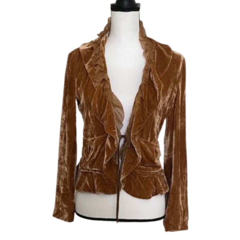 Silk Donna Karan DKNY crushed Velvet Blazer Ruffle Detail romantic Y2K boho